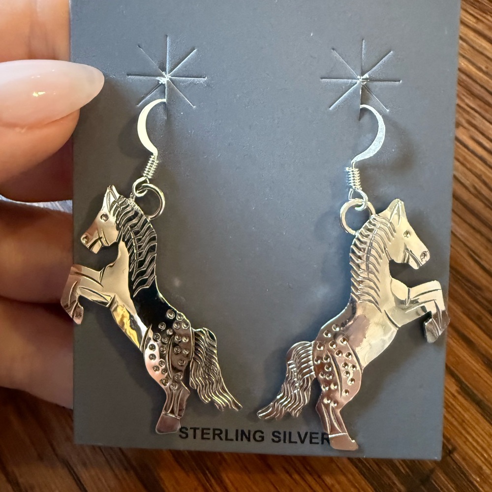 Navajo signed Sterling Silver Horse Earrings